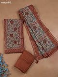 Brown Chanderi Dress Material With Allover Butta Print & Kantha Work and Bottom & Dupatta