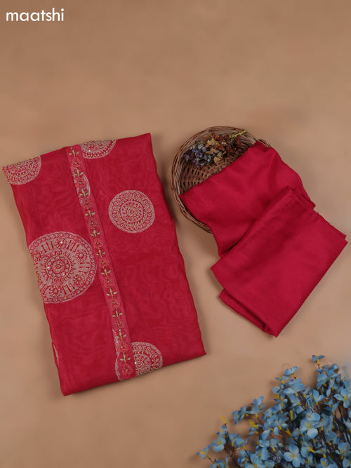 Candy Pink Chanderi Dress Material With Kantha Stich Pattern and Bottom & Dupatta