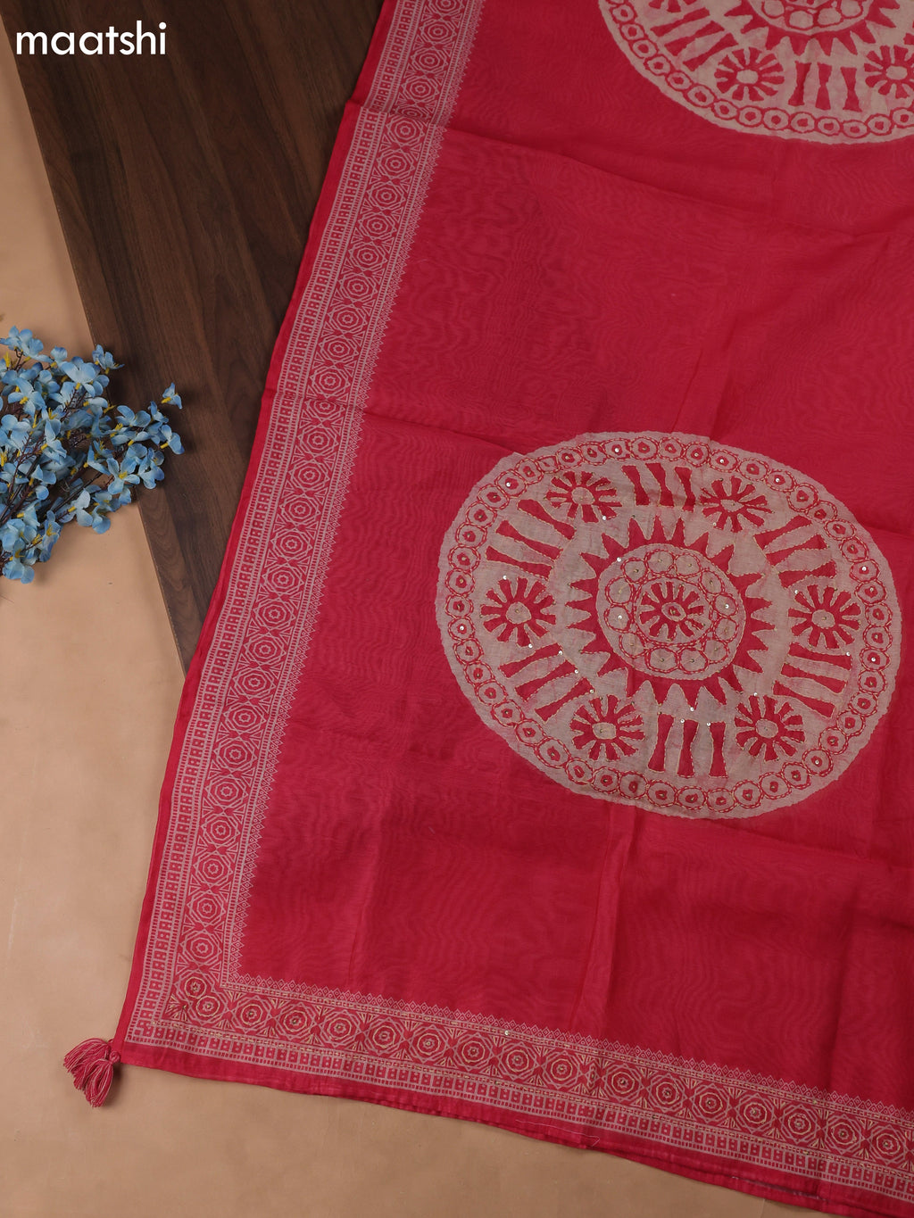 Candy Pink Chanderi Dress Material With Kantha Stich Pattern and Bottom & Dupatta