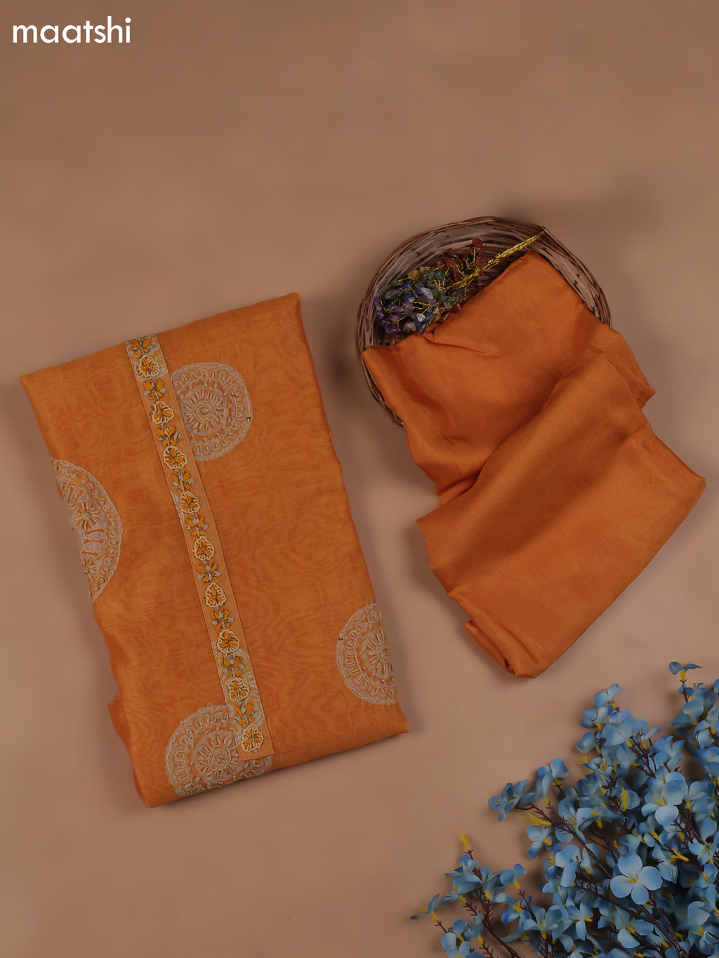 Mango Yellow Chanderi Dress Material With Kantha Stich Pattern and Bottom & Dupatta