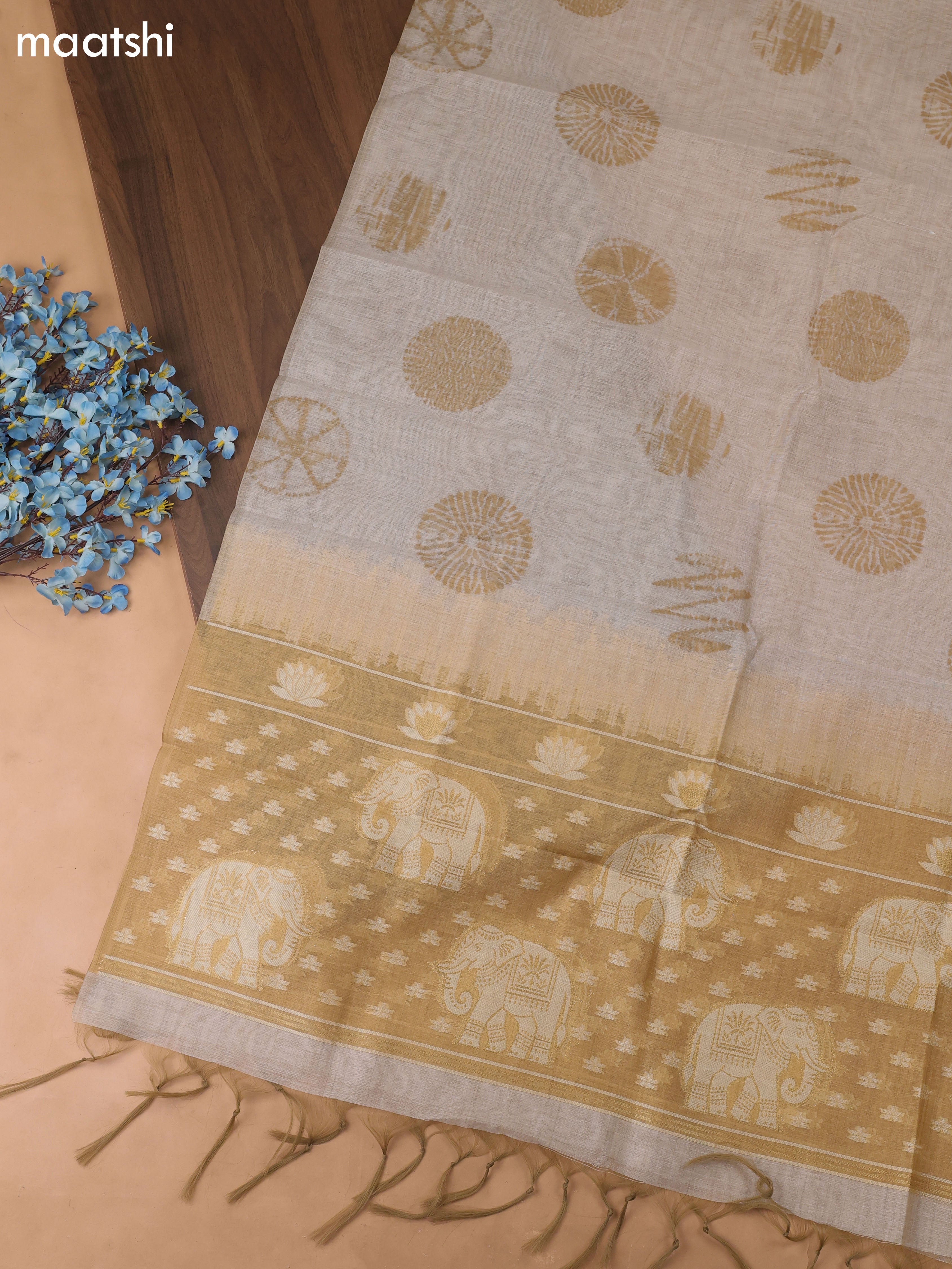 Sandal Chanderi Dress Material With Kantha Work Stitch Pattern and Bottom & Dupatta