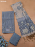 Grayish Blue Chanderi Dress Material With Kantha Work Stitch Pattern and Bottom & Dupatta