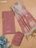 Dark Peach Chanderi Dress Material With Kantha Work Stitch Pattern and Bottom & Dupatta