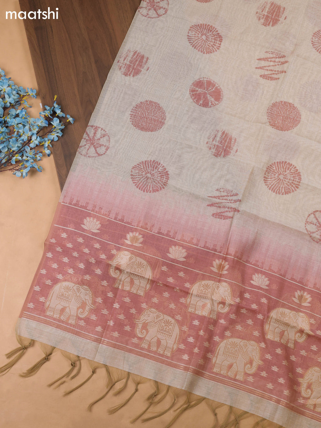 Dark Peach Chanderi Dress Material With Kantha Work Stitch Pattern and Bottom & Dupatta