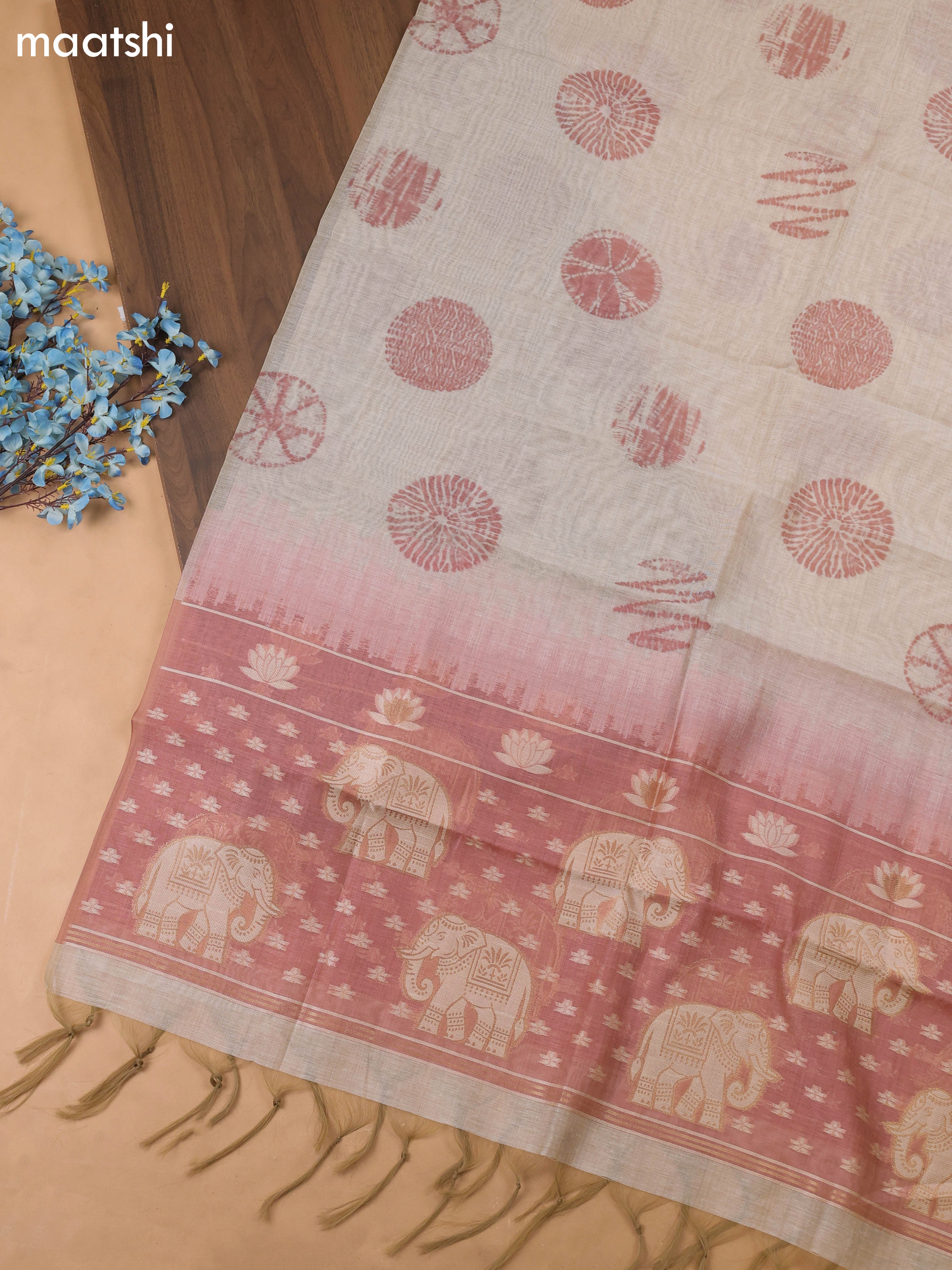 Dark Peach Chanderi Dress Material With Kantha Work Stitch Pattern and Bottom & Dupatta