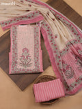 Pink Linen Cotton Dress Material With Pitta Work Neck Pattern and Bottom & Dupatta