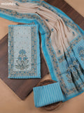 Blue Linen Cotton Dress Material With Pitta Work Neck Pattern and Bottom & Dupatta