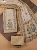 Mustard Green Linen Cotton Dress Material With Pitta Work Neck Pattern and Bottom & Dupatta