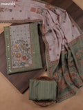 Pastel Green Linen Cotton Dress Material With Pitta Work Neck Pattern and Bottom & Dupatta