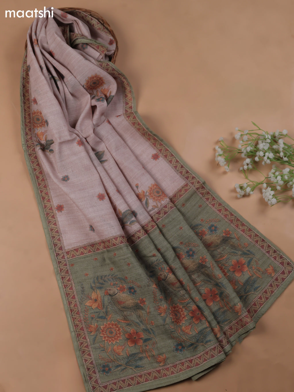 Pastel Green Linen Cotton Dress Material With Pitta Work Neck Pattern and Bottom & Dupatta