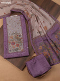 Lavender Linen Cotton Dress Material With Pitta Work Neck Pattern and Bottom & Dupatta
