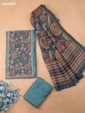 Blue Chanderi Dress Material With Allover Kalamkari Prints & Embroidery Work and Bottom & Dupatta