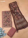 Brown Chanderi Dress Material With Allover Kalamkari Prints & Embroidery Work and Bottom & Dupatta