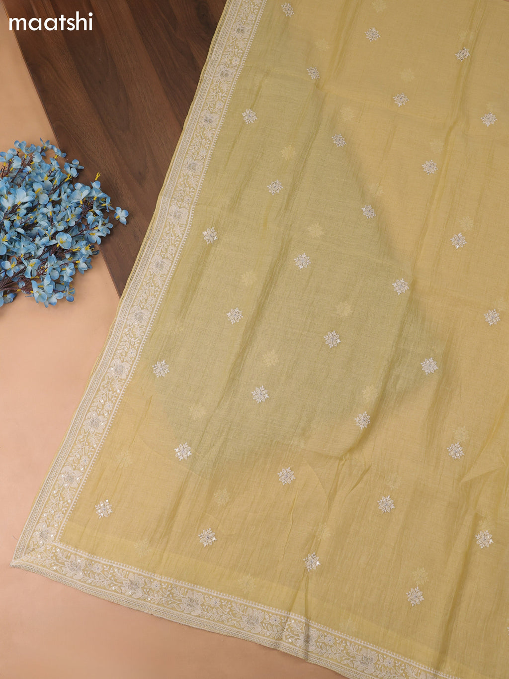 Yellow Chanderi Dress Material With Embroidery Work Neck Pattern and Bottom & Dupatta