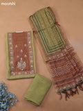 Green Chanderi Dress Material With Pitta Work Neck Pattern and Bottom & Dupatta