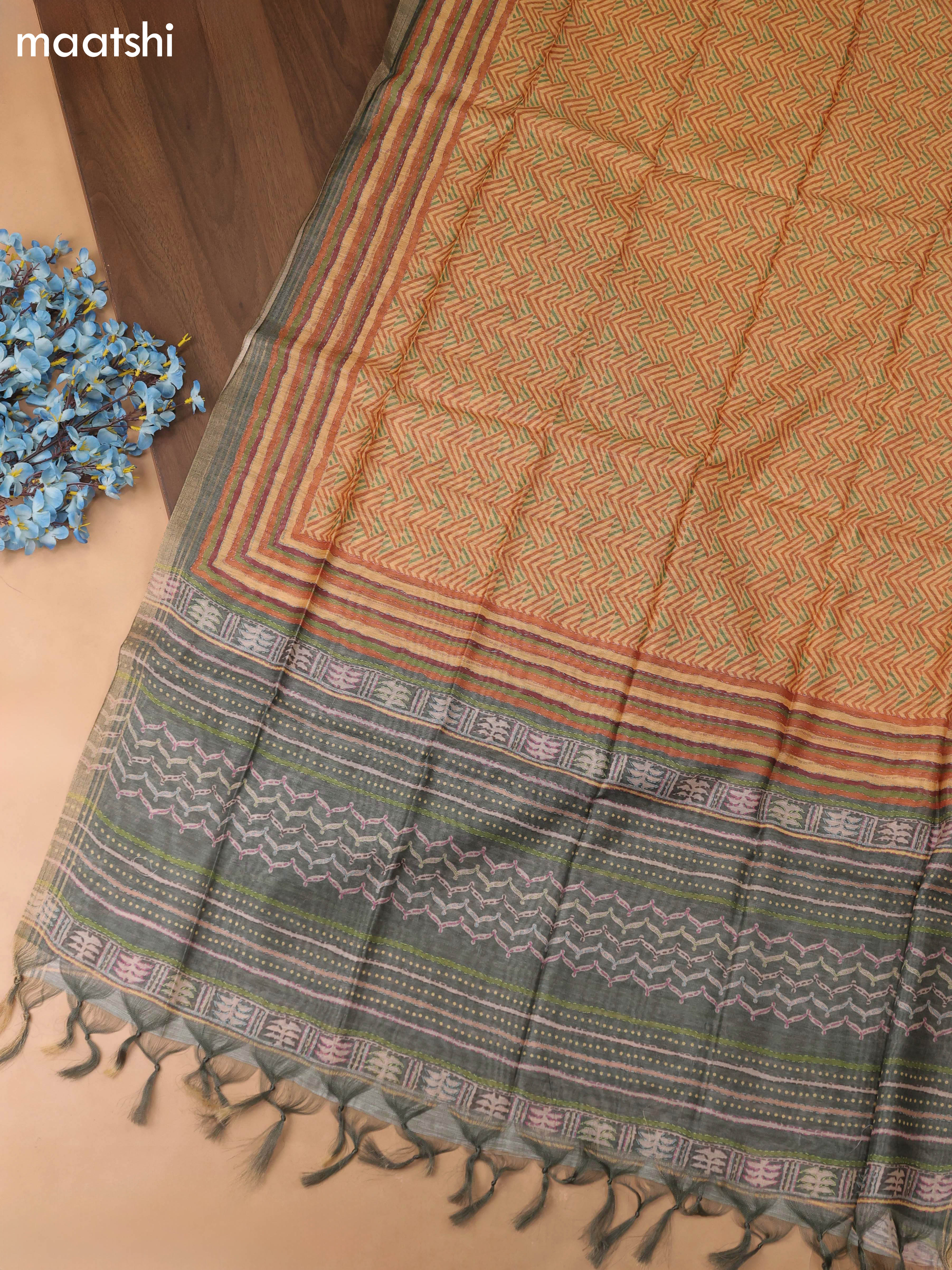 Mango Yellow Chanderi Dress Material With Pitta Work Neck Pattern and Bottom & Dupatta