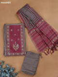 Grey Chanderi Dress Material With Pitta Work Neck Pattern and Bottom & Dupatta