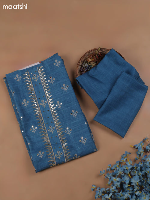 Blue Chanderi Dress Material With Butta Prints & Gotta Patti Neck Pattern and Bottom & Dupatta