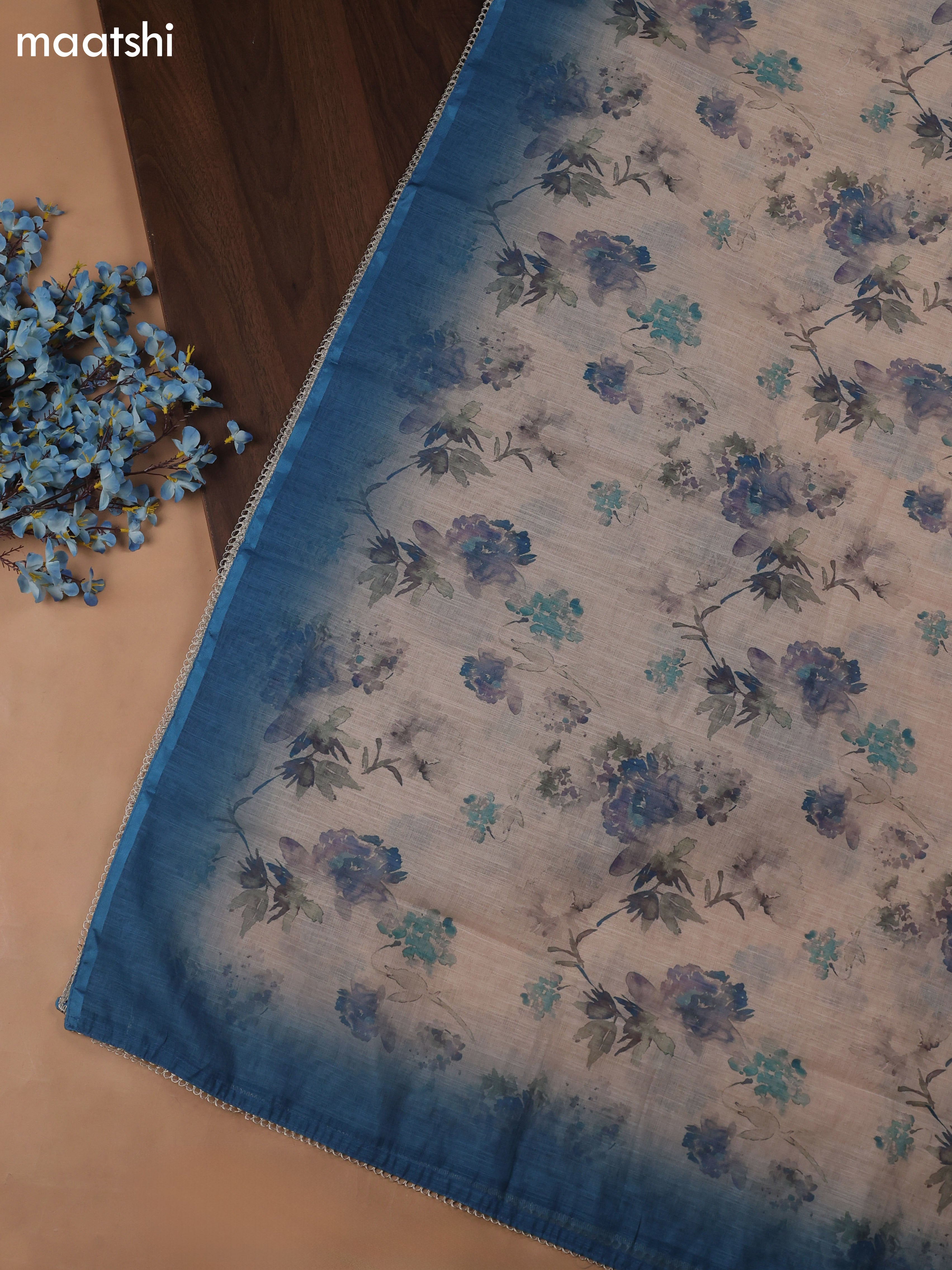 Blue Chanderi Dress Material With Butta Prints & Gotta Patti Neck Pattern and Bottom & Dupatta
