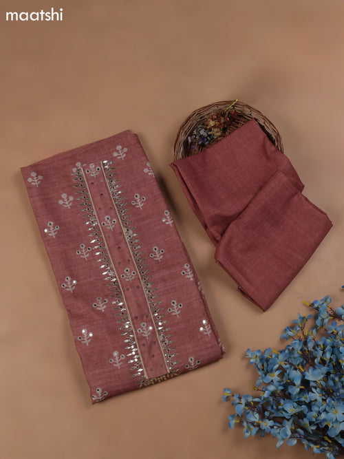 Brown Chanderi Dress Material With Butta Prints & Gotta Patti Neck Pattern and Bottom & Dupatta