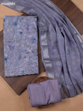 Blue Linen Cotton Dress Material With Floral Prints & Embroidery Work and Bottom & Dupatta