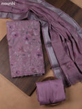Lavender Linen Cotton Dress Material With Floral Prints & Embroidery Work and Bottom & Dupatta