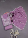 Lavender Mul Chanderi Dress Materials With Floral Embroidery Work Neck Pattern