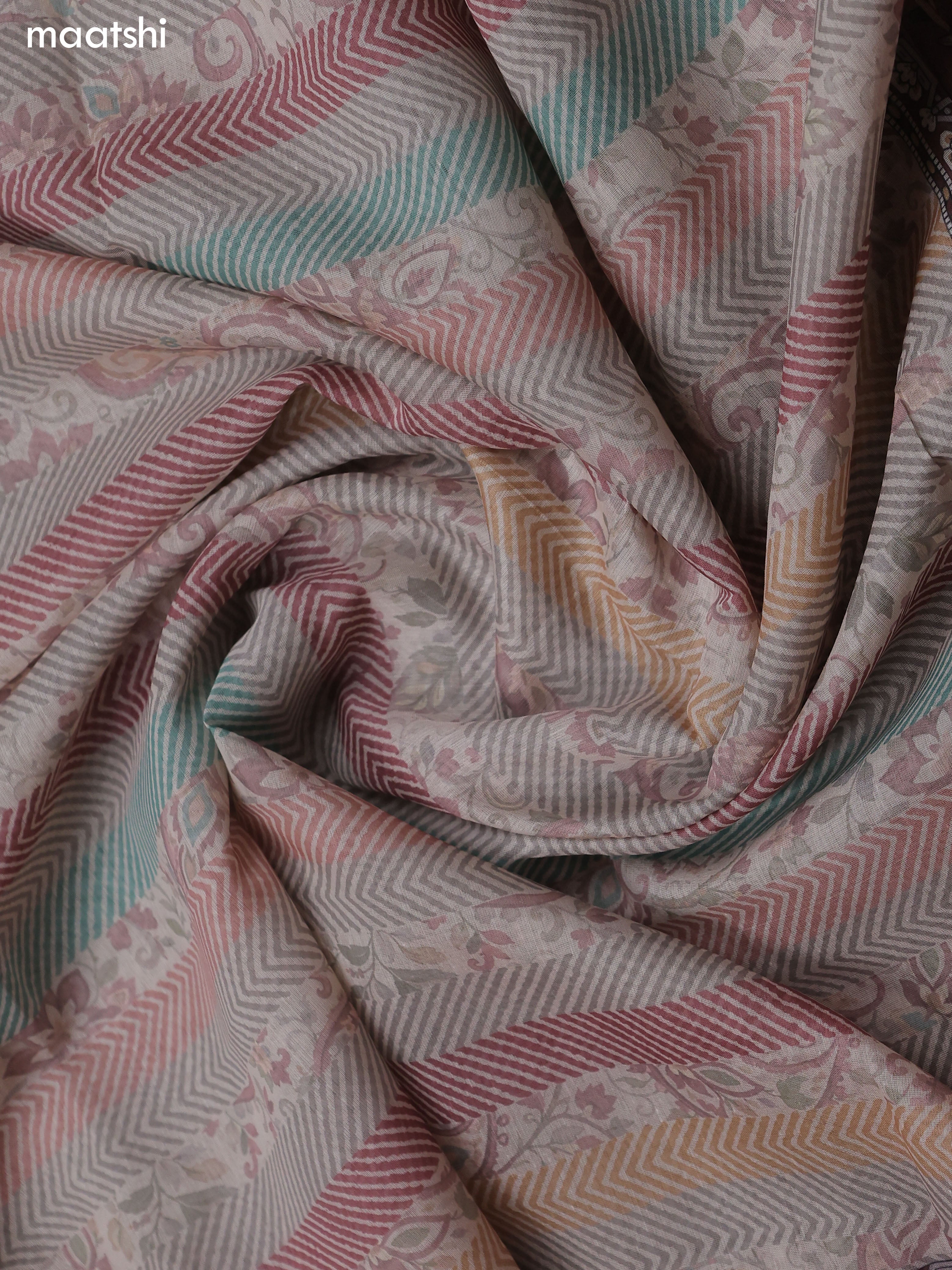 Dark Peach and Beige Chanderi Dress Material With Allover Floral Prints & French Knot Work Neck Pattern