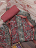Dark Peach Chanderi Dress Material With Allover Floral Prints & French Knot Work Neck Pattern