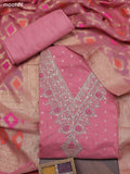 Pink Chanderi Dress Material With Embroidery Work Neck Pattern