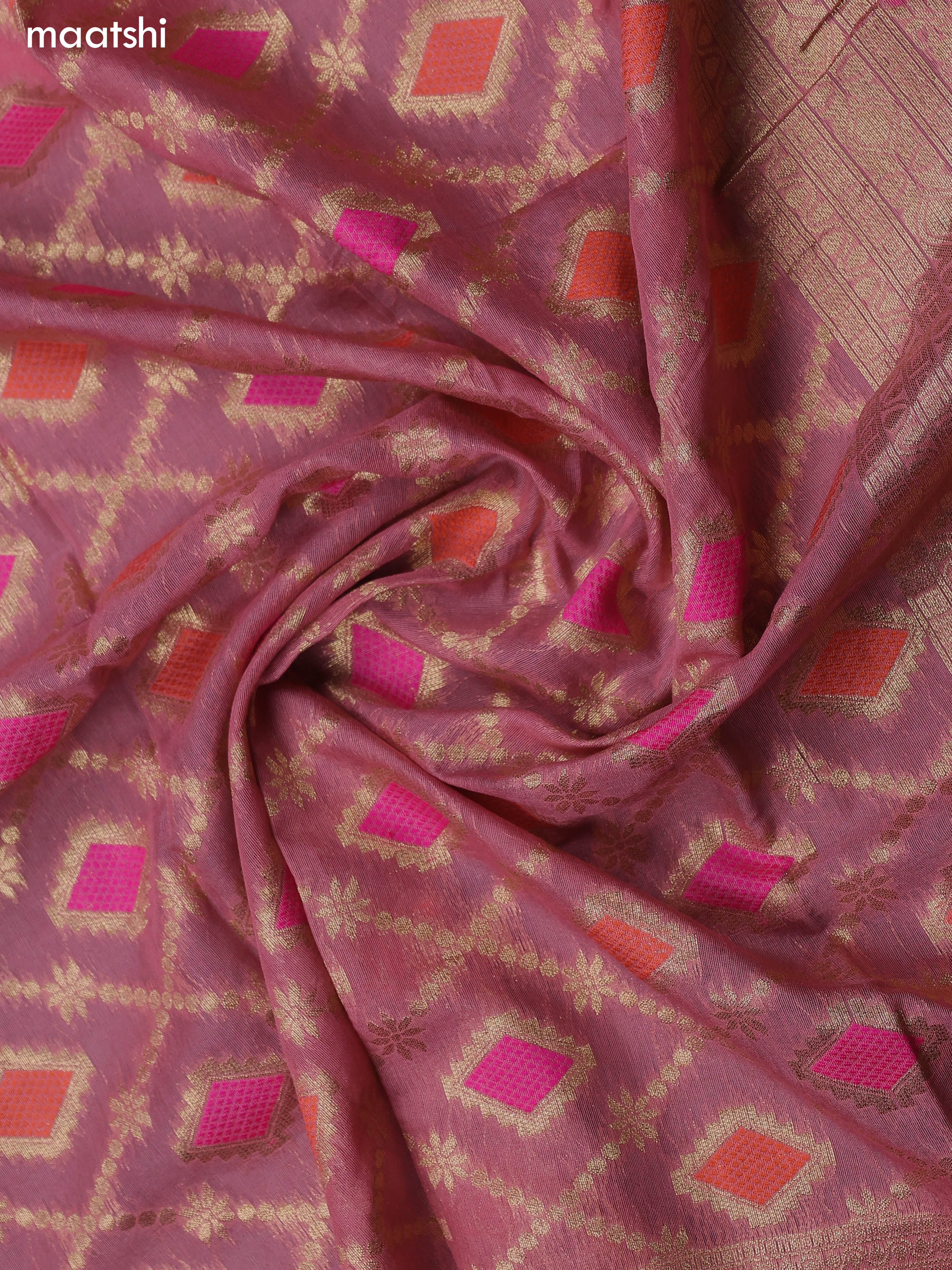 Pink Chanderi Dress Material With Embroidery Work Neck Pattern