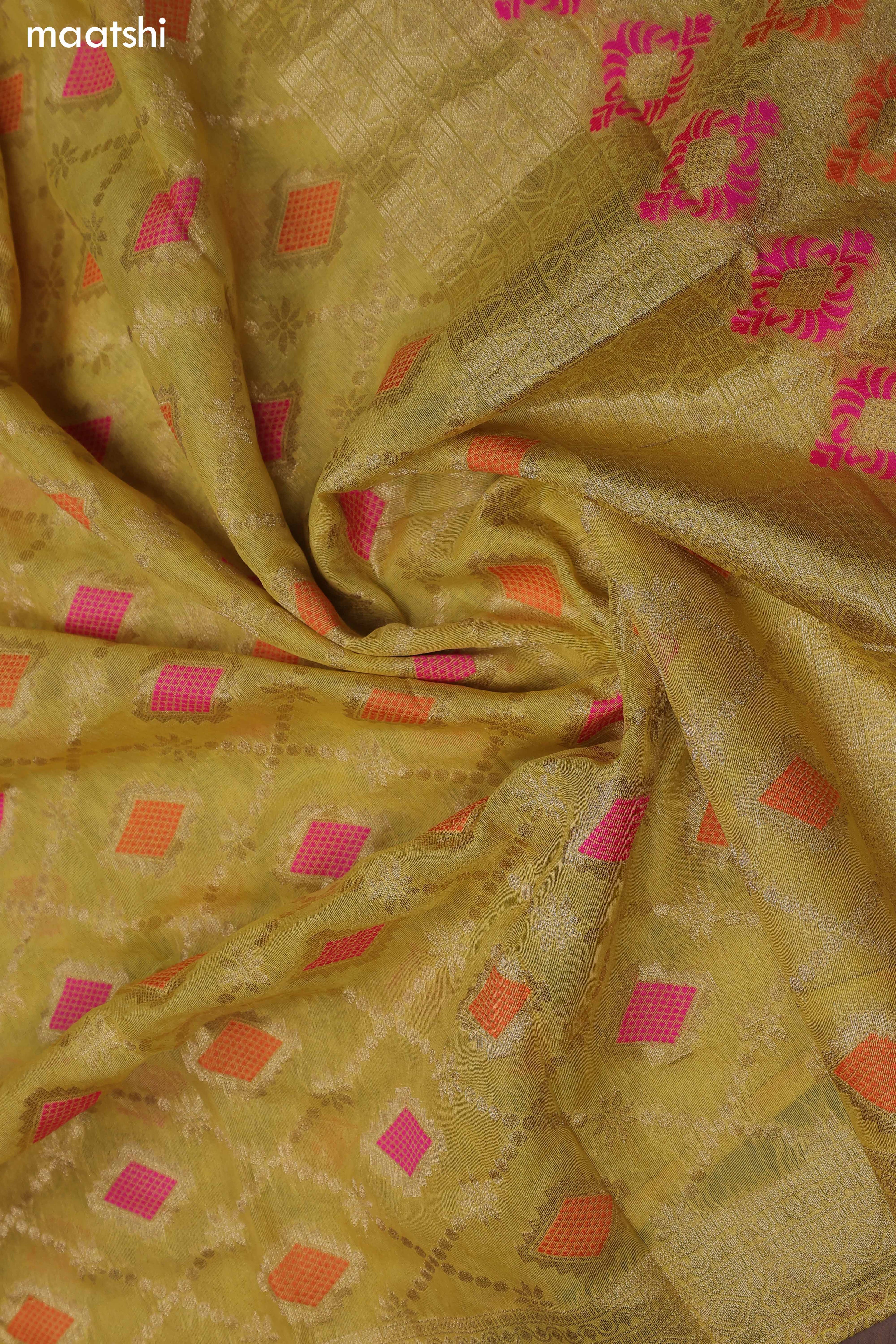 Yellow Chanderi Dress Material With Embroidery Work Neck Pattern