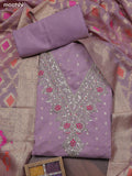 Lavender Chanderi Dress Material With Embroidery Work Neck Pattern