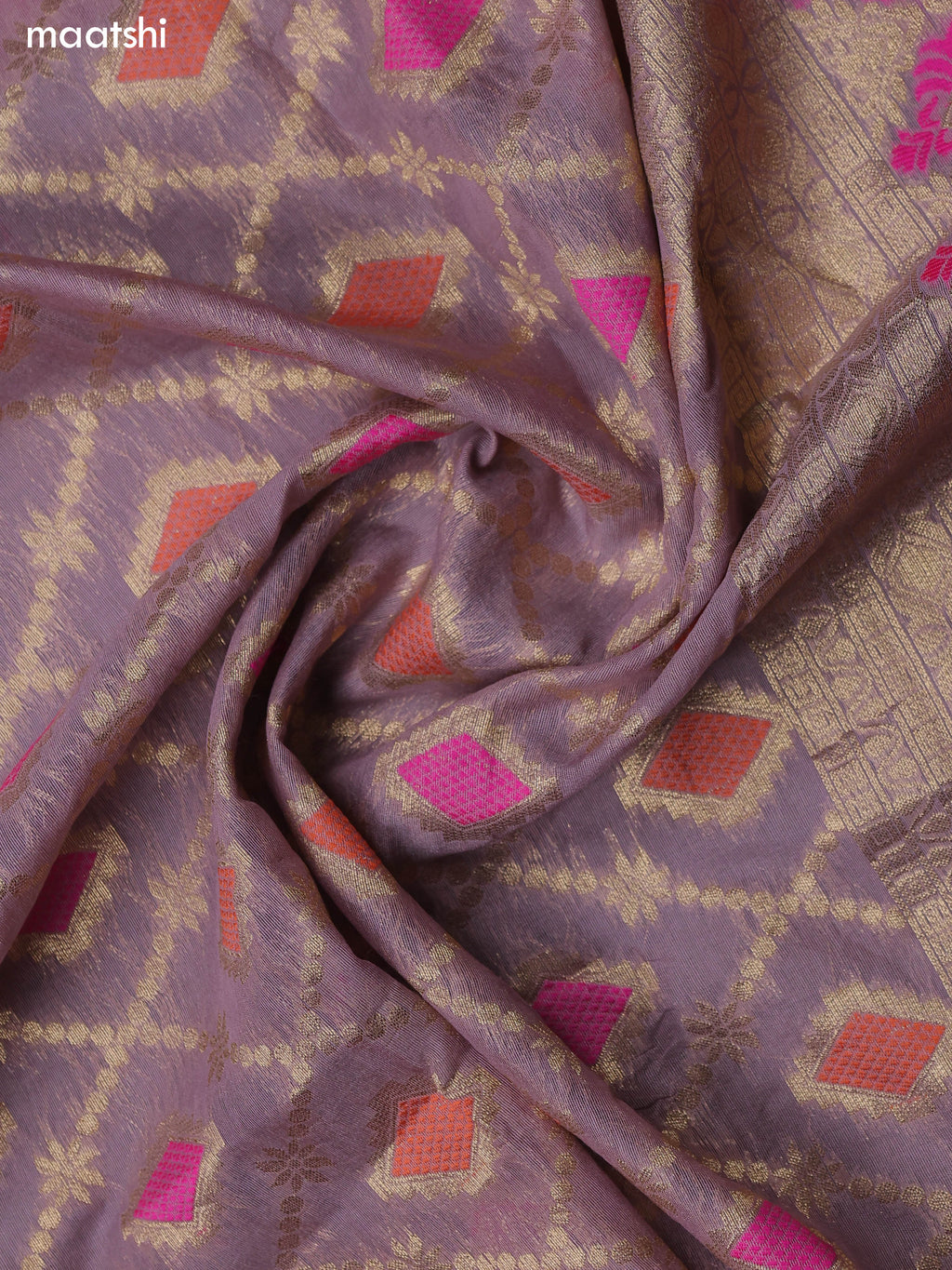 Lavender Chanderi Dress Material With Embroidery Work Neck Pattern