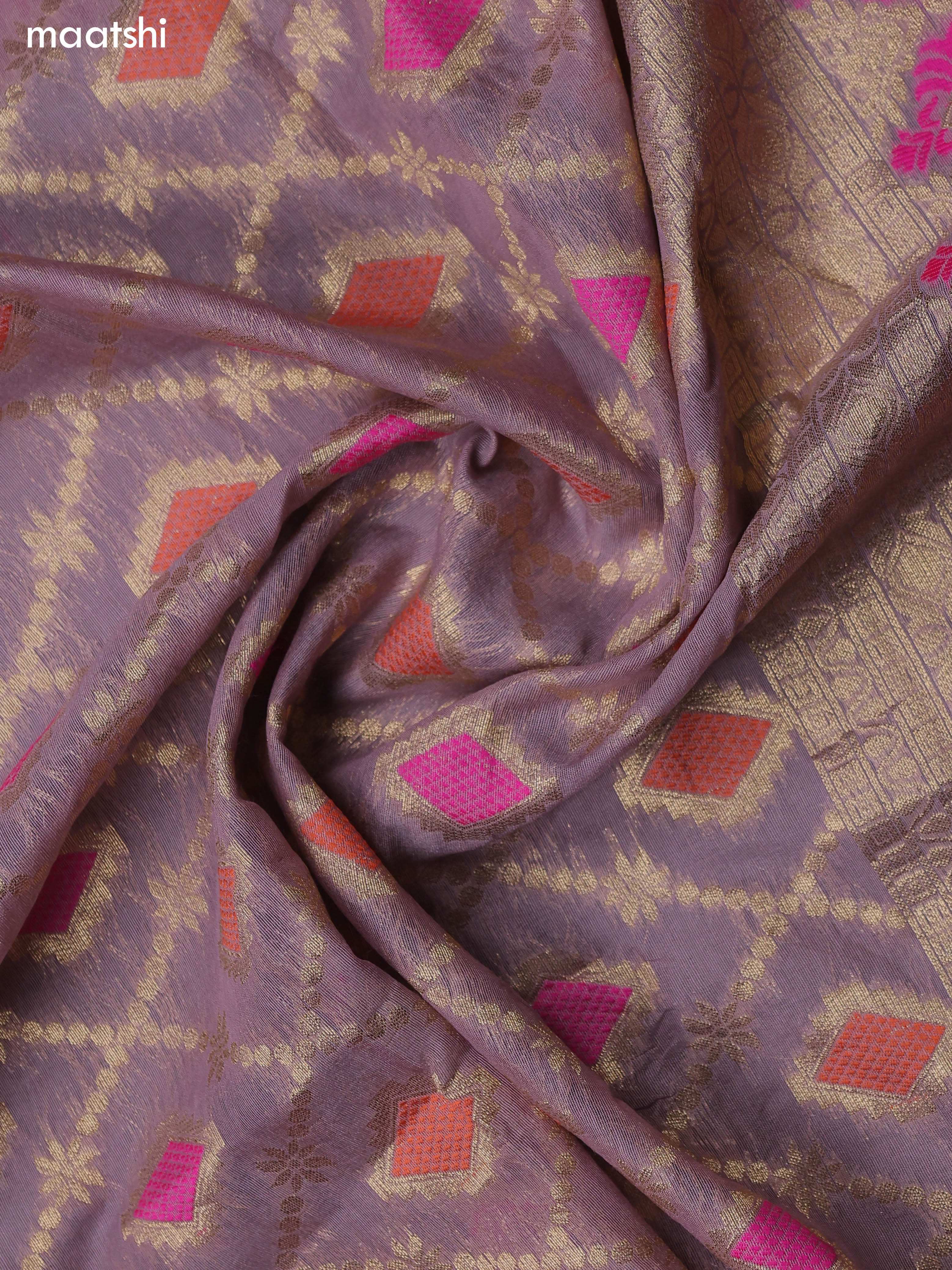 Lavender Chanderi Dress Material With Embroidery Work Neck Pattern
