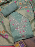 Green Chanderi Dress Material With Embroidery Work Neck Pattern