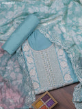 Light Blue Chanderi Dress Material With Sequins Embroidery Neck Pattern