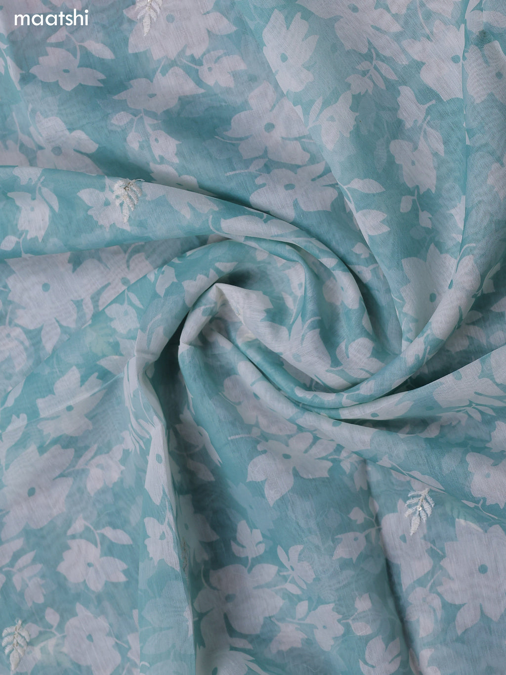 Light Blue Chanderi Dress Material With Sequins Embroidery Neck Pattern