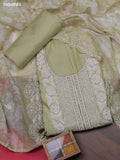 Pastel Green Chanderi Dress Material With Sequins Embroidery Neck Pattern