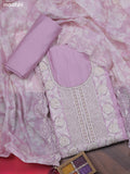 Lavender Chanderi Dress Material With Sequins Embroidery Neck Pattern