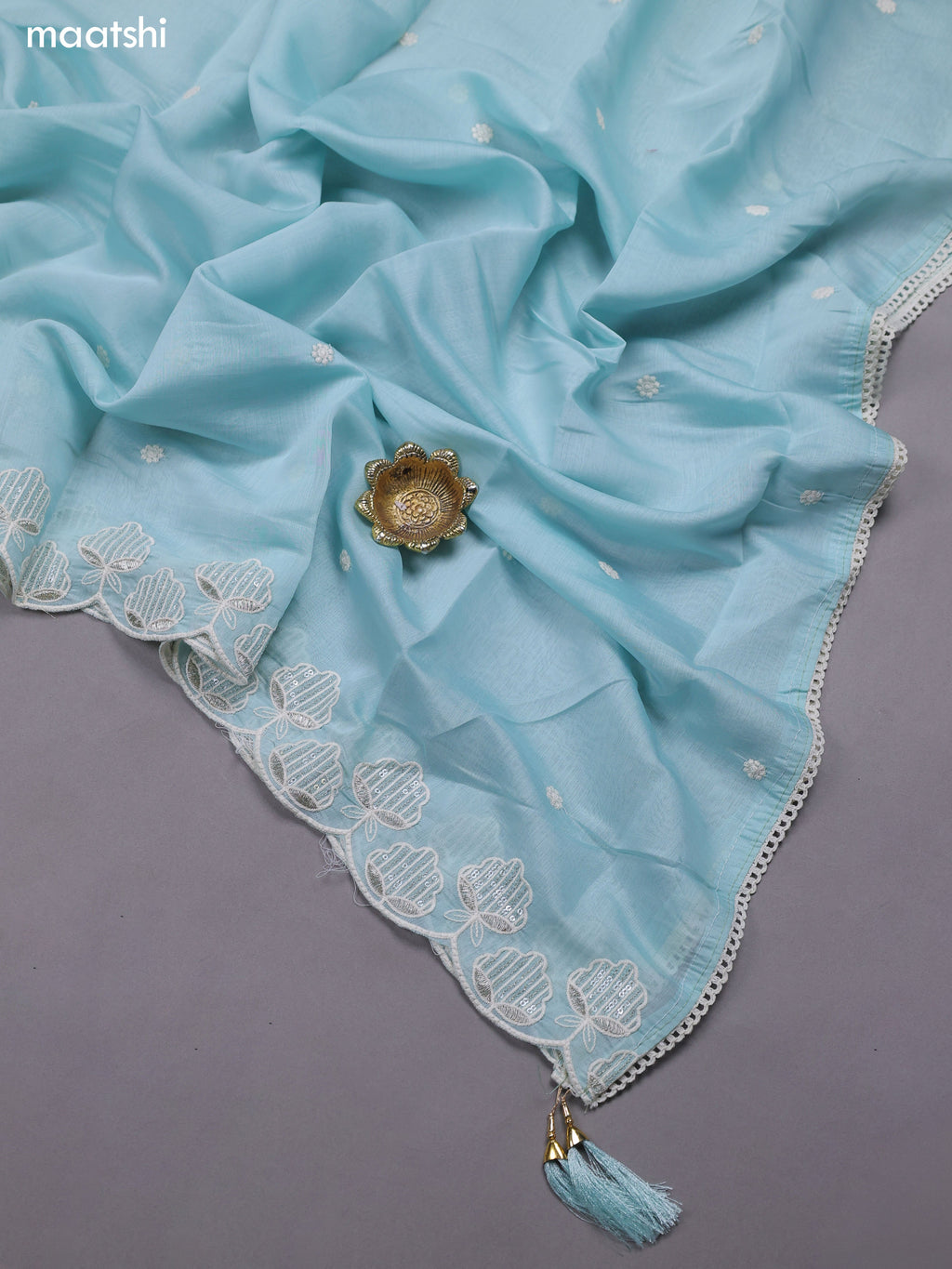 Light Blue Mul Chanderi Dress Material With Sequins Embroidery Neck Pattern