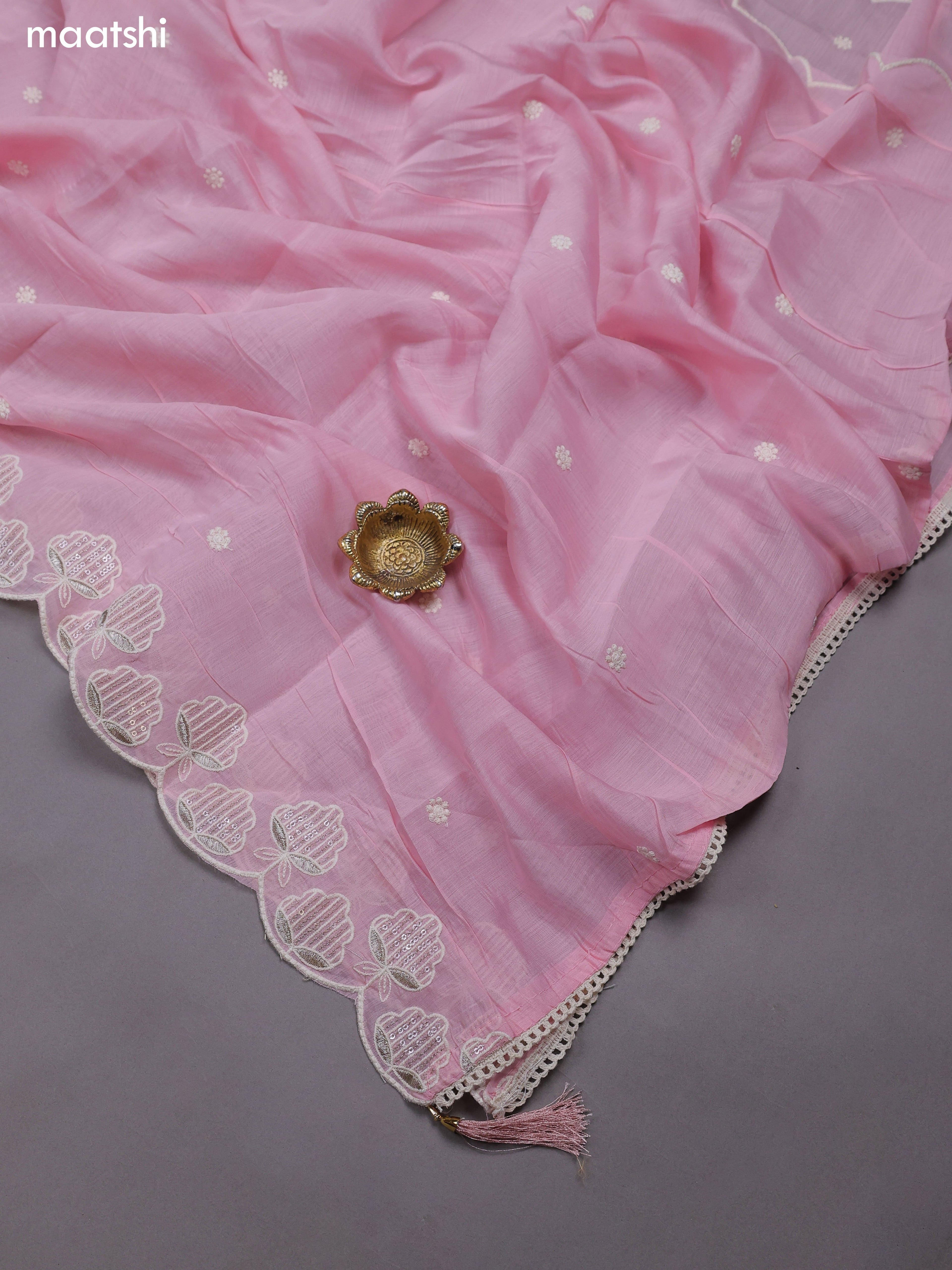 Pink Mul Chanderi Dress Material With Sequins Embroidery Neck Pattern