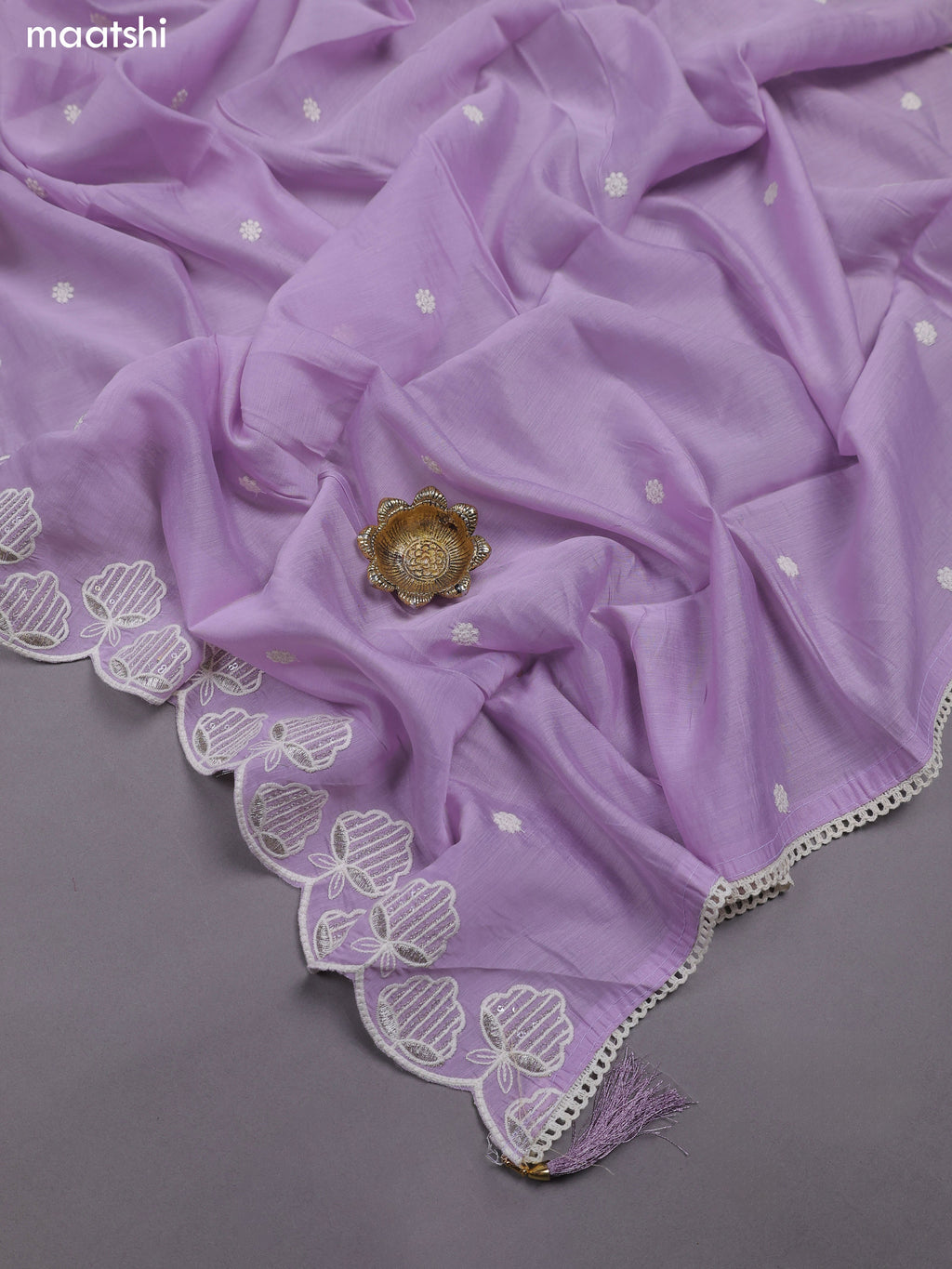 Lavender Mul Chanderi Dress Material With Sequins Embroidery Neck Pattern