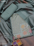 Pastel Green Chanderi Dress Material With Patch Work Neck Pattern