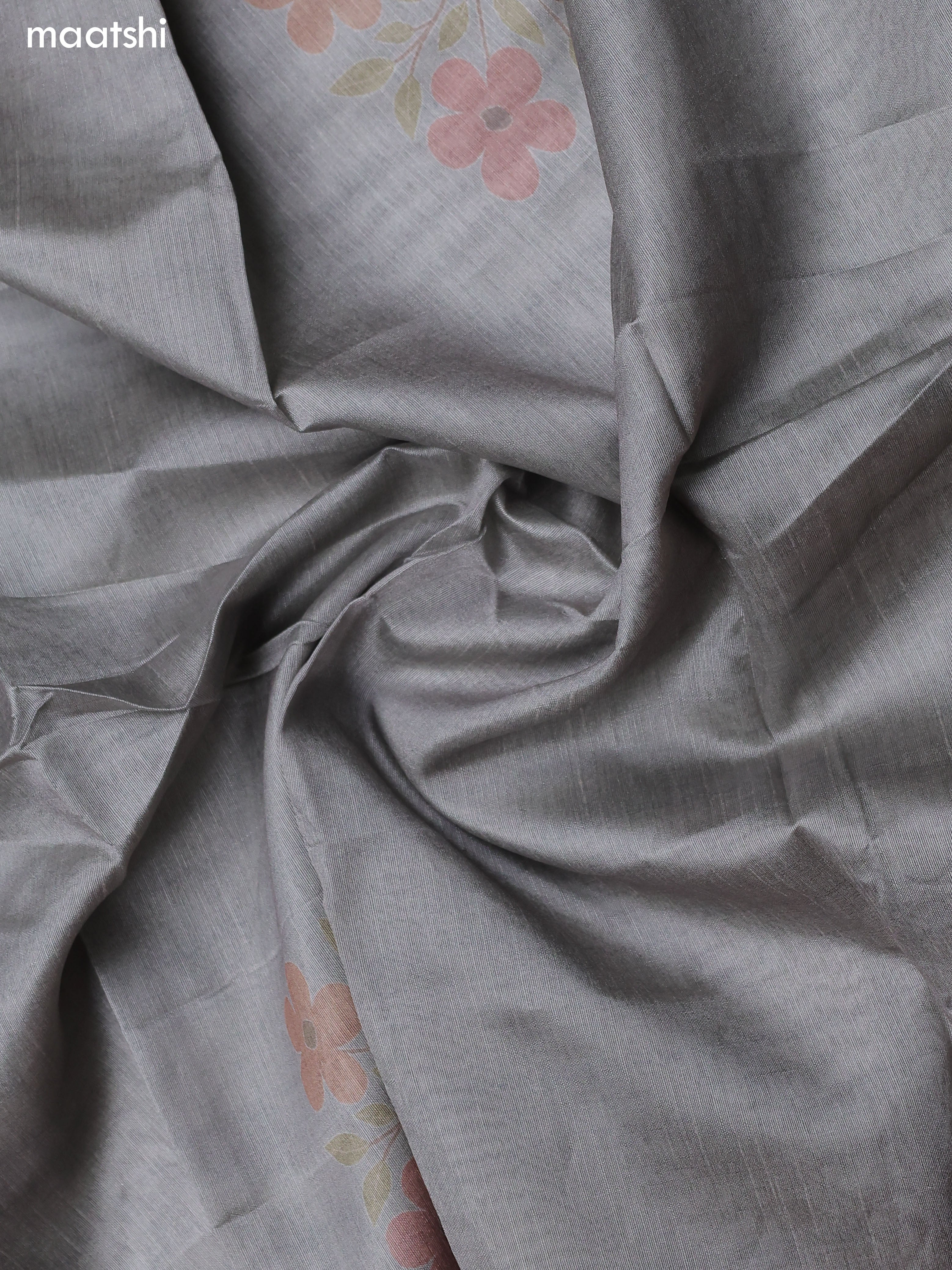 Grey Chanderi Dress Material With Patch Work Neck Pattern