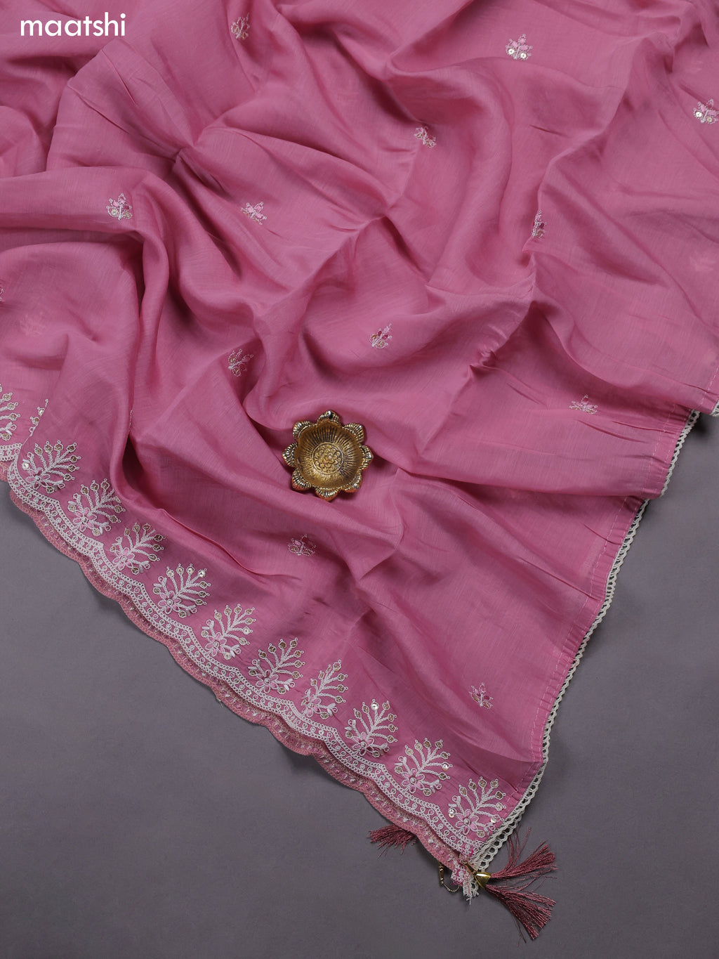 Pink Mul Chanderi Dress Materials With Floral Embroidery Work Neck Pattern