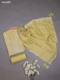 Pale Yellow Mul Chanderi Dress Materials With Floral Embroidery Work Neck Pattern
