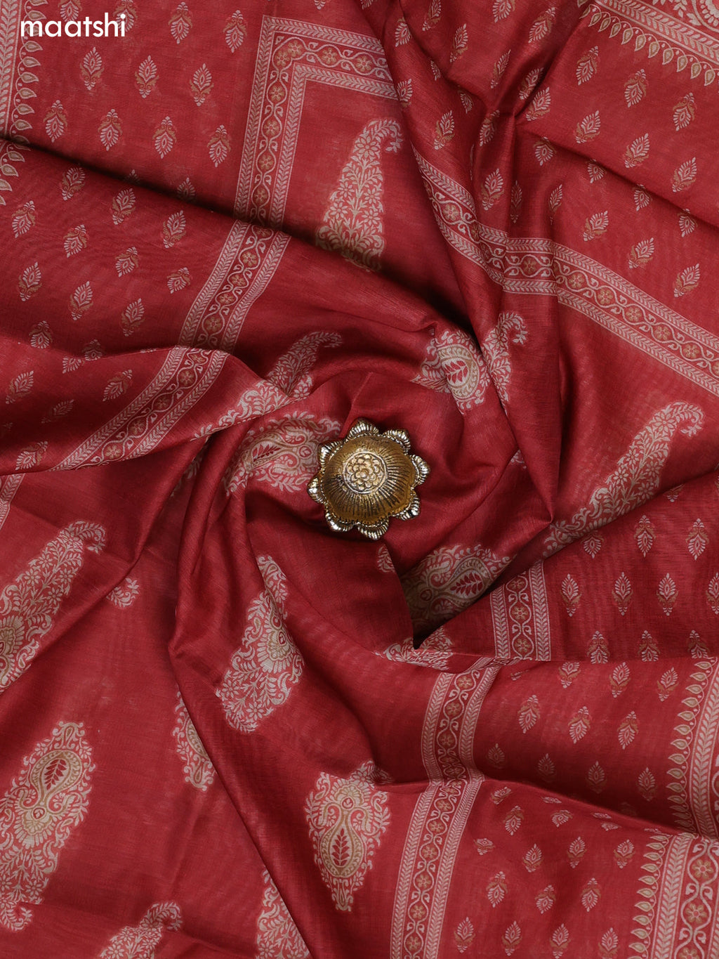 Dark Rust Chanderi Dress Material With Floral Prints and Bottom & Dupatta