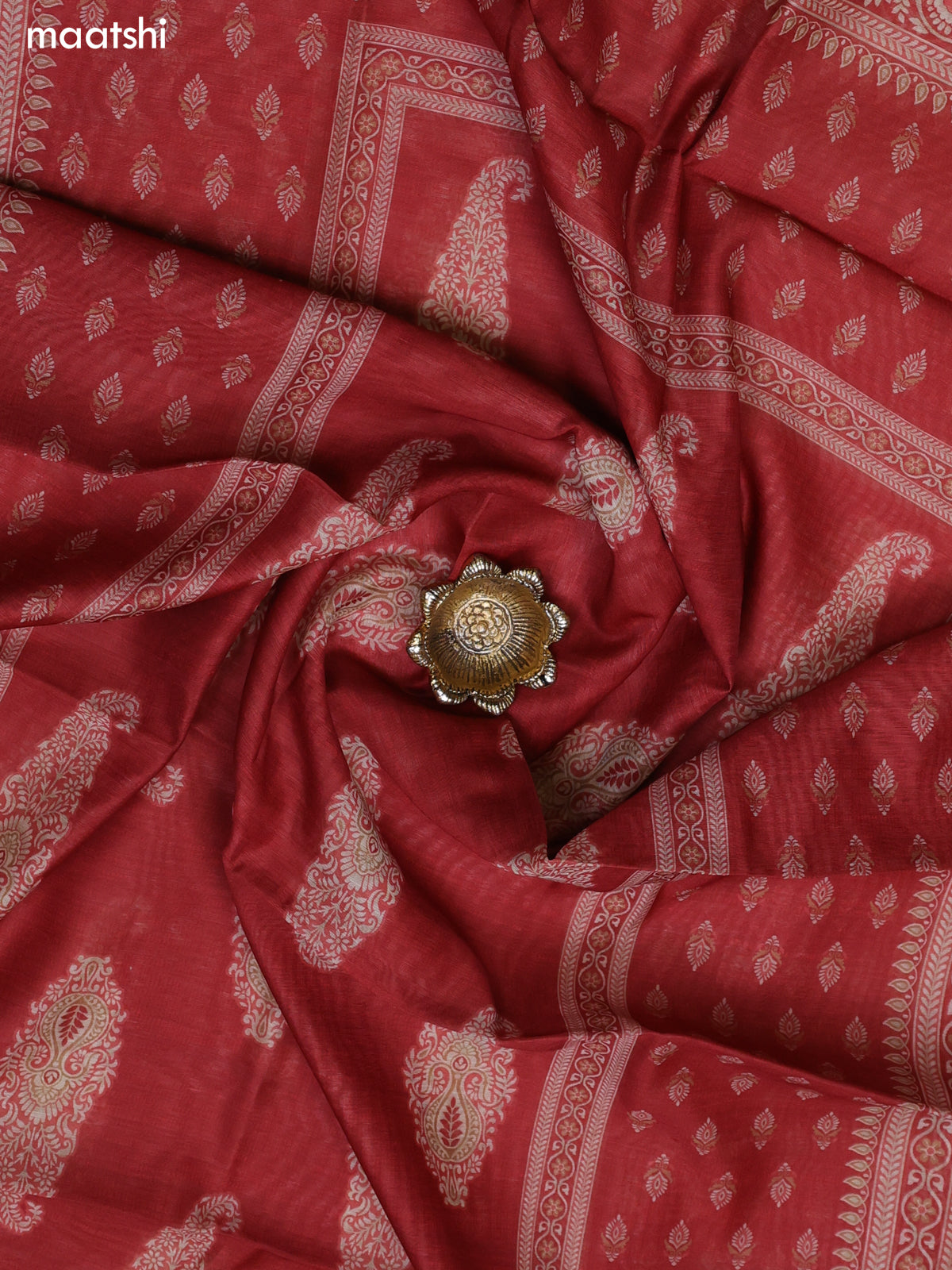 Dark Rust Chanderi Dress Material With Floral Prints and Bottom & Dupatta