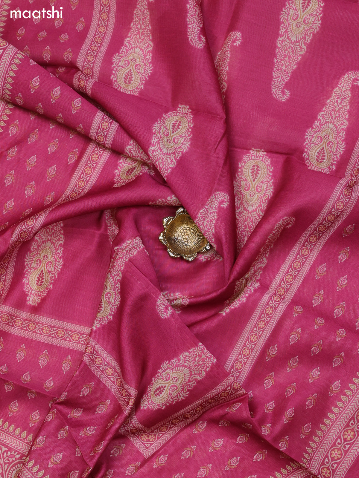 Magenta Pink Chanderi Dress Material With Floral Prints and Bottom & Dupatta